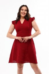 Schık Kadın Büyük Beden Brodeli Elbise Bordo SCKWM22EL01 - 1