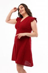 Schık Kadın Büyük Beden Brodeli Elbise Bordo SCKWM22EL01 - 3