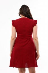 Schık Kadın Büyük Beden Brodeli Elbise Bordo SCKWM22EL01 - 4