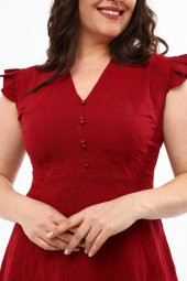 Schık Kadın Büyük Beden Brodeli Elbise Bordo SCKWM22EL01 - 5