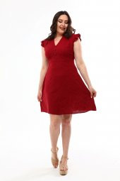 Schık Kadın Büyük Beden Brodeli Elbise Bordo SCKWM22EL01 - 6