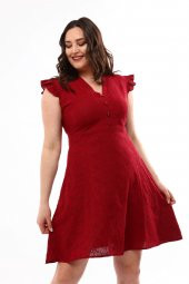 Schık Kadın Büyük Beden Brodeli Elbise Bordo SCKWM22EL01 - 7