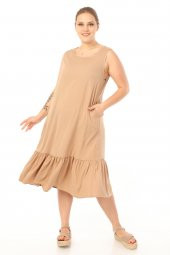 Schık Kadın Büyük Beden Kolsuz Elbise Vizon SCKWM21EL01 - 1