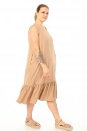 Schık Kadın Büyük Beden Kolsuz Elbise Vizon SCKWM21EL01 - 2