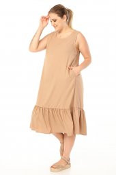 Schık Kadın Büyük Beden Kolsuz Elbise Vizon SCKWM21EL01 - 3