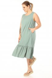 Schık Kadın Büyük Beden Kolsuz Elbise Yeşil SCKWM21EL01 - 4