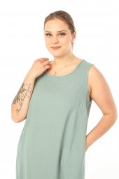 Schık Kadın Büyük Beden Kolsuz Elbise Yeşil SCKWM21EL01 - 6