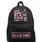 Siyah Blackpink Baskılı Sırt Okul Çantası - 1
