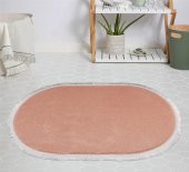 My Evilla Modern Dekoratif Halı Jel Kaymaz Taban Peluş Pembe Saçaklı Oval Halı - 1