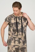Erkek Batik Desenli Kapüşonlu Kolsuz Pamuklu 3 İplik Sweatshirt - 4