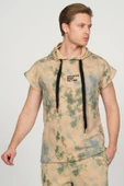 Erkek Batik Desenli Kapüşonlu Kolsuz Pamuklu 3 İplik Sweatshirt - 9