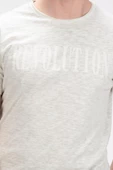 Erkek Bisiklet Yaka Yıkamalı Önü Baskılı Pamuklu Kısa Kollu T-Shirt - 12