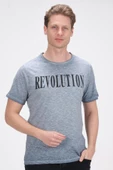 Erkek Bisiklet Yaka Yıkamalı Önü Baskılı Pamuklu Kısa Kollu T-Shirt - 1
