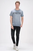 Erkek Bisiklet Yaka Yıkamalı Önü Baskılı Pamuklu Kısa Kollu T-Shirt - 7