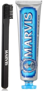 Marvis Aqua Mint Beyazlatıcı Diş Macunu 85 ml ve Marvis Black Orta Sert Diş Fırçası - 1