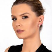 Nipora Zirkon Taşlı Yarım Tur Gold Renk 925 Ayar Gümüş Kadın Küpe - 4