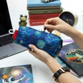 Yıldızlı Gece Van Gogh Desenli Kalemlik Fermuarlı Makyaj Çantası - 2