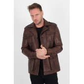 Harrison Wax Kahve Safari Hakiki Deri Ceket Erkek - 1