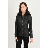 Sansa Kapüşonlu Siyah Hakiki Deri Ceket Kadın - 5