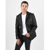 Martell Siyah Fit Blazer Hakiki Deri Ceket Erkek - 2