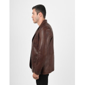 Martell Wax Kahve Fit Blazer Hakiki Deri Ceket Erkek - 5