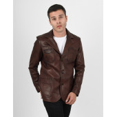 Martell Wax Kahve Fit Blazer Hakiki Deri Ceket Erkek - 6