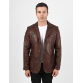 Martell Wax Kahve Fit Blazer Hakiki Deri Ceket Erkek - 1