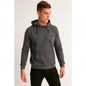 Uzun Kollu Kapşonlu Düz Baskısız Sweatshirt - 1