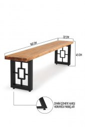 160x32 Doğal Ahşap Kütük Ağaç Bench Bank Özel Dikdörtgen Ayak - 4
