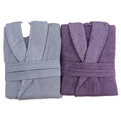 Özdilek Camellia Gri Mürdüm  Aile Bornoz Seti + Banyo Paspas  9947 - 1