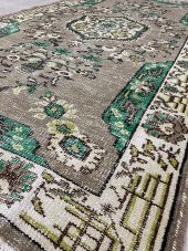 El Dokuma Isparta Halısı 118x227 Yeşil Eskitme Yün Vintage Yolluk - 1