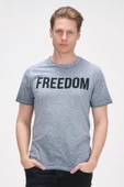 Erkek Bisiklet Yaka Yıkamalı Önü Baskılı Pamuklu Kısa Kollu T-Shirt - 1
