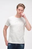 Erkek Bisiklet Yaka Yıkamalı Önü Baskılı Pamuklu Kısa Kollu T-Shirt - 9