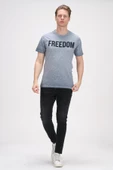 Erkek Bisiklet Yaka Yıkamalı Önü Baskılı Pamuklu Kısa Kollu T-Shirt - 7