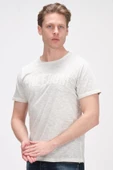 Erkek Bisiklet Yaka Yıkamalı Önü Baskılı Pamuklu Kısa Kollu T-Shirt - 10