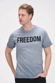 Erkek Bisiklet Yaka Yıkamalı Önü Baskılı Pamuklu Kısa Kollu T-Shirt - 3