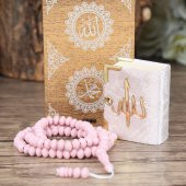 Mini Ahşap Kutuda Mini Kuran-ı Kerim & Pembe Kristal Tesbih (13x7cm) 10 Adet - 4