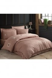 Elegant Nakışlı Pamuk Saten Çift Kişilik Nevresim Takımı Zeugma Sütlü Kahve - 5