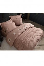 Elegant Nakışlı Pamuk Saten Çift Kişilik Nevresim Takımı Zeugma Sütlü Kahve - 6