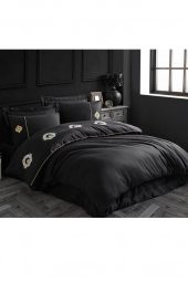 Elegant Nakışlı Pamuk Saten Çift Kişilik Nevresim Takımı Olimpos Siyah thumbnail 5