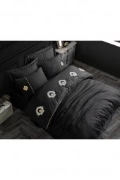 Elegant Nakışlı Pamuk Saten Çift Kişilik Nevresim Takımı Olimpos Siyah thumbnail 6