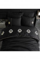 Elegant Nakışlı Pamuk Saten Çift Kişilik Nevresim Takımı Olimpos Siyah thumbnail 7