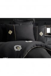 Elegant Nakışlı Pamuk Saten Çift Kişilik Nevresim Takımı Olimpos Siyah thumbnail 8