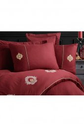 Elegant Nakışlı Pamuk Saten Çift Kişilik Nevresim Takımı Olimpos Bordo - 8