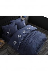 Elegant Nakışlı Pamuk Saten Çift Kişilik Nevresim Takımı Olimpos Lacivert thumbnail 6