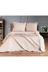 Çeyiz Diyarı Çift Kişilik Ekose Çift Taraflı Yatak Örtüsü Takımı Bej thumbnail 5