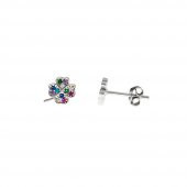Nipora Multicolor Zirkon Taşlı Yonca Yaprağı Tasarım 925 Ayar Gümüş Kadın Küpe - 1