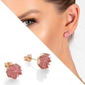 Nipora Pembe Zirkon Taşlı Lotus Çiçeği Tasarım 925 Ayar Gümüş Küpe - 2