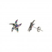 Nipora Multicolor Zirkon Taşlı Deniz Yıldızı Tasarım 925 Ayar Gümüş Kadın Küpe - 1