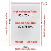 50x70+5 cm. (50x75) 100 Adet - Şeffaf Bantlı Yapışkanlı OPP Jelatin Poşet - 1